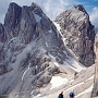 Descending the Antermoia Pass, in the Rosengarten Dolomites, or Catinaccio.